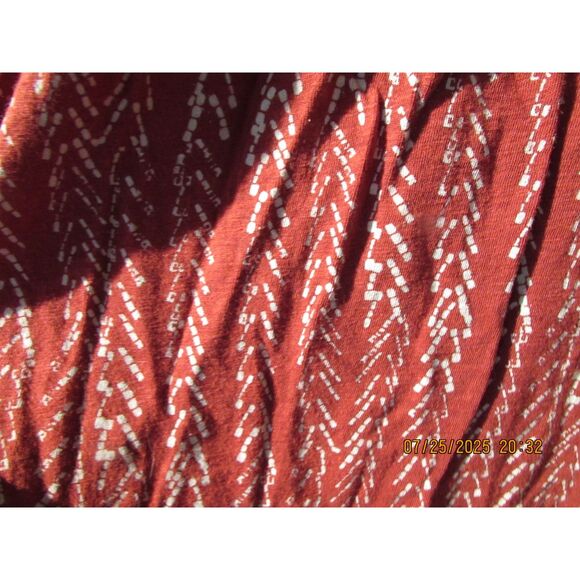 Lucky Brand size L top summer peasant blouse rusty red cotton blend pleated - Picture 3 of 8